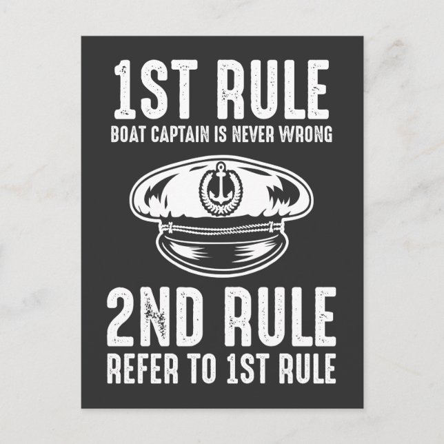 Boat Captain Funny Rules Fisherman Sailor Postcard (Front)
