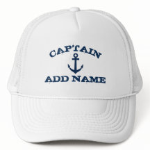 Boat captain hats with nautical anchor and name