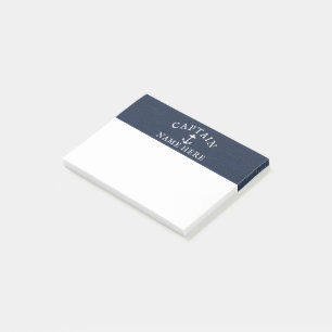 Boat Captain Name Nautical Anchor Navy Blue Post-it Notes