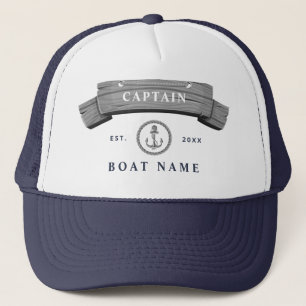 Boat captain nautical anchor name personalised trucker hat
