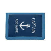 Boat captain navy blue nautical anchor custom mens tri-fold wallet (Front)