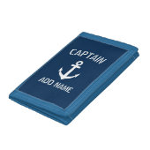 Boat captain navy blue nautical anchor custom mens tri-fold wallet (Bottom)