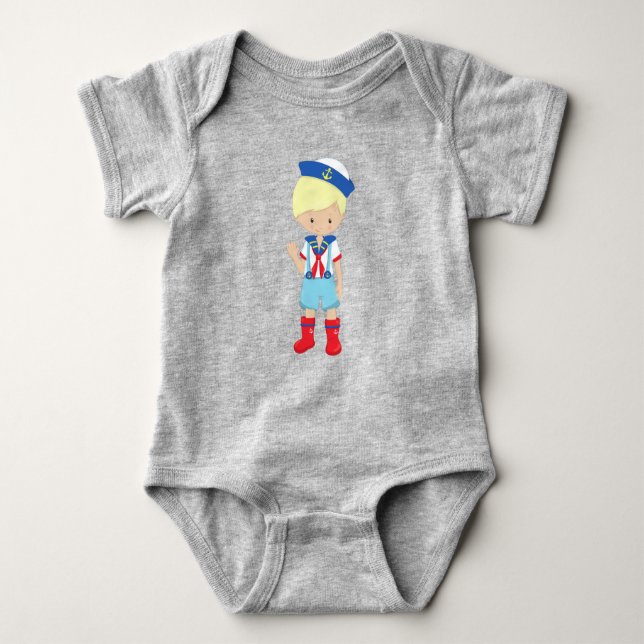 Boat Captain, Skipper, Blonde Hair, Cute Boy Baby Bodysuit (Front)