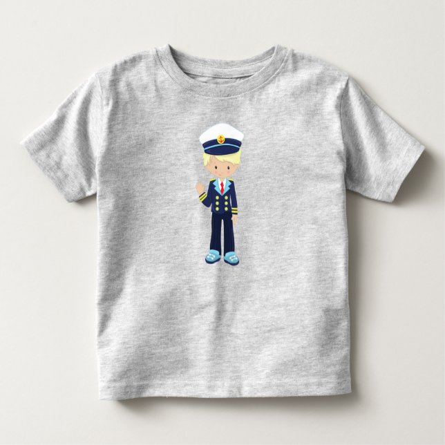 Boat Captain, Skipper, Cute Boy, Blonde Hair Toddler T-Shirt (Front)