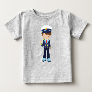 Boat Captain, Skipper, Cute Boy, Brown Hair Baby T-Shirt