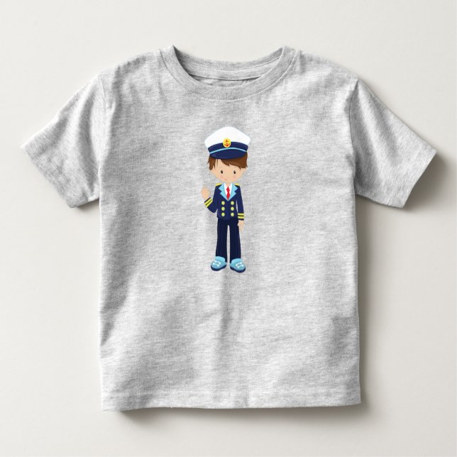 Boat Captain, Skipper, Cute Boy, Brown Hair Toddler T-Shirt (Front)