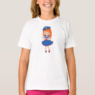 Boat Captain, Skipper, Orange Hair, Cute Girl T-Shirt