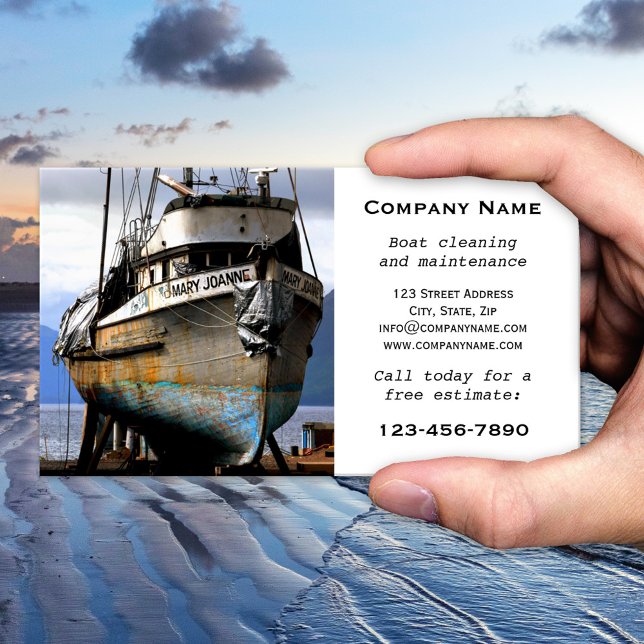 Boat Cleaning Maintenance Business Card (Business card for a company specialized in maintenance and cleaning of boats)