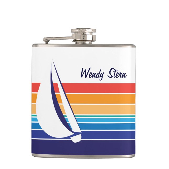 Boat Colour Square_horizontal hues_personalized Hip Flask (Front)