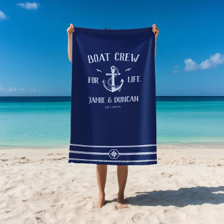 Boat Crew For Life Nautical Modern Custom Name Beach Towel