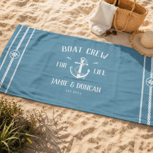 Boat Crew For Life Nautical Modern Custom Name Beach Towel