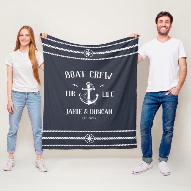 Boat Crew For Life Nautical Modern Custom Name Fleece Blanket (In Situ)