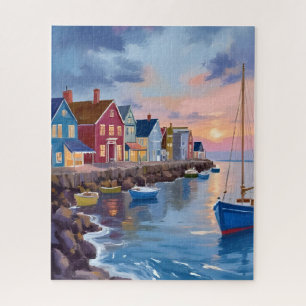 Boat Day   Coastal Bay Ocean Watercolor Painting Jigsaw Puzzle