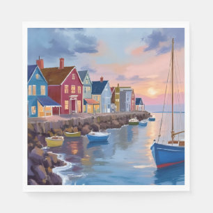 Boat Day Coastal Bay Ocean Watercolor Painting Napkin