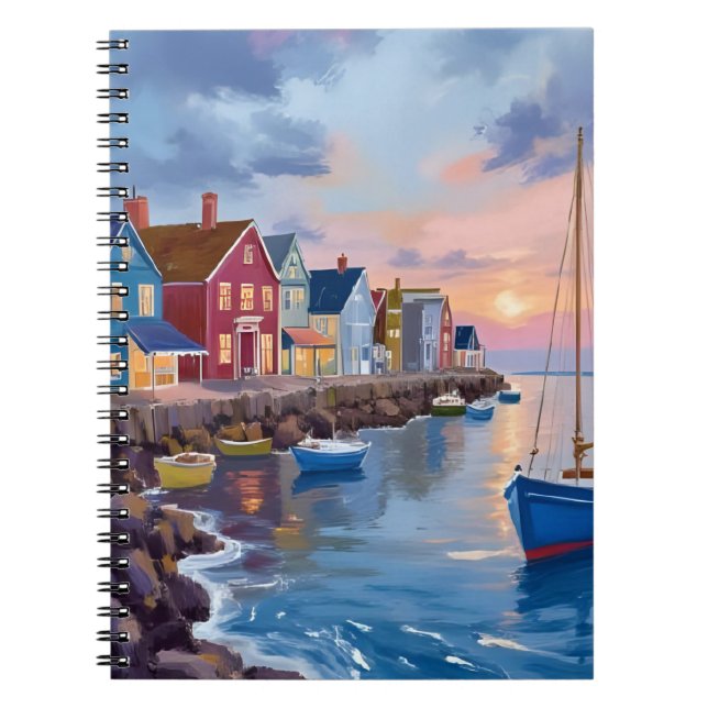 Boat Day | Coastal Bay Ocean Watercolor Painting Notebook (Front)