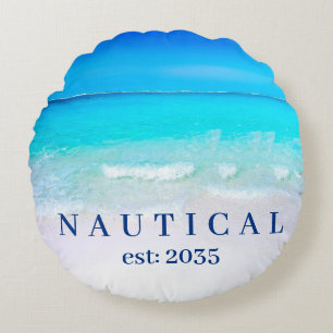 Boat Decor Ocean Sea Blue  Round Cushion