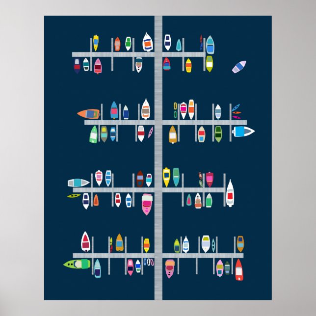 Boat Docks-Multi on Navy Poster (Front)