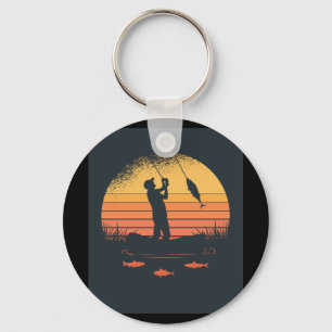 Boat Fishing, Catching Lake Fish, Fisherman Gift Key Ring