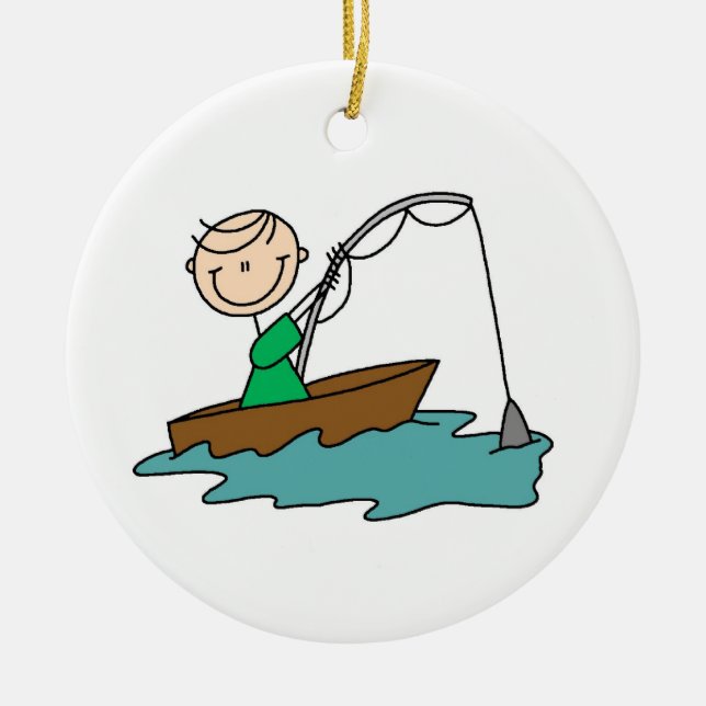 Boat Fishing Ceramic Tree Decoration (Front)