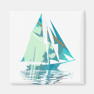 Boat Fishing Illustration Silhouette Style Magnet