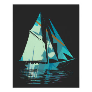 Boat Fishing Illustration Silhouette Style Poster