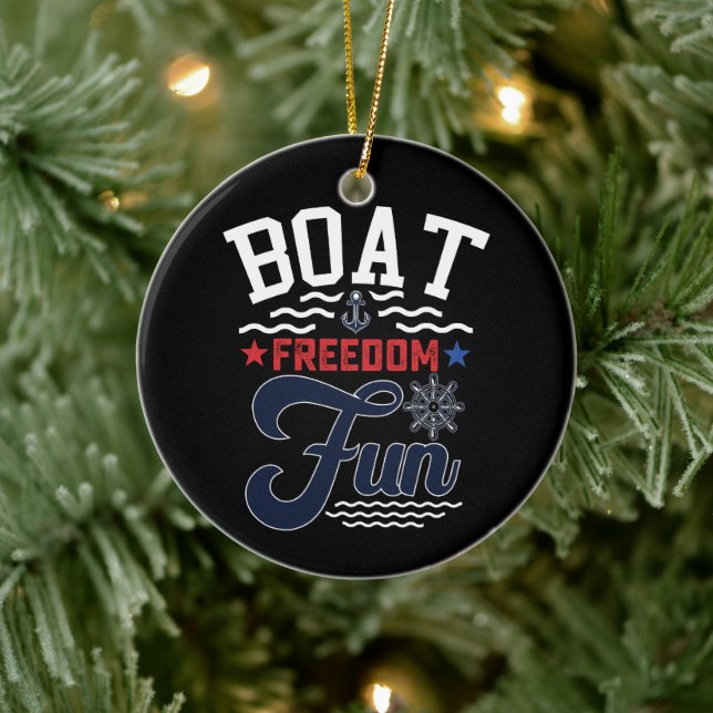 Boat Freedom Fun 4th Of July Boater  Ceramic Ornament (Tree)