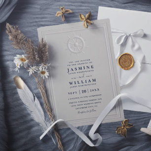 Boat Helm Faux Embossed Elegant Modern Wedding Invitation