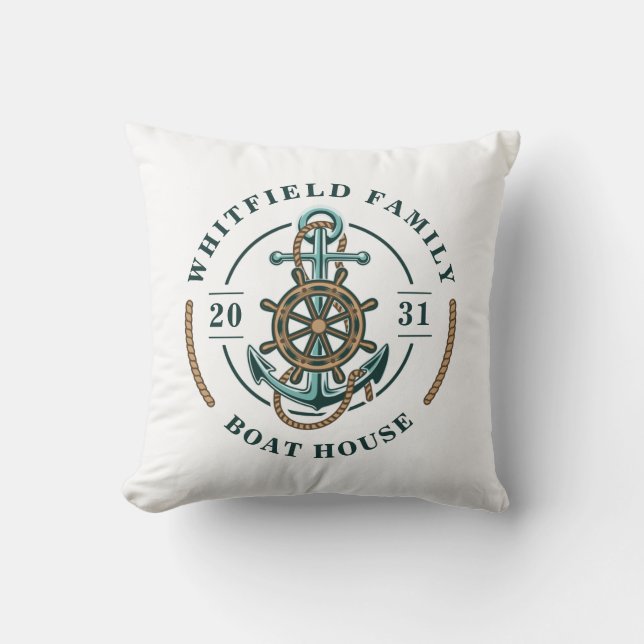 Boat House Anchor Boat Wheel Year Est Personalised Cushion (Front)