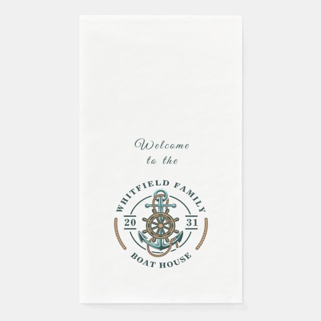 Boat House Anchor Boat Wheel Year Est Personalised Napkin (Front)