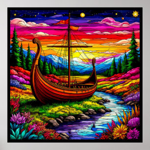 Boat in a Colourful Landscape Poster