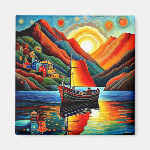 Boat in fjord  12 magnet