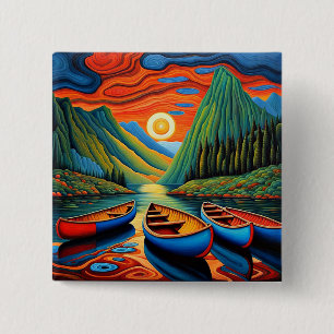 Boat in fjord 9 15 cm square badge