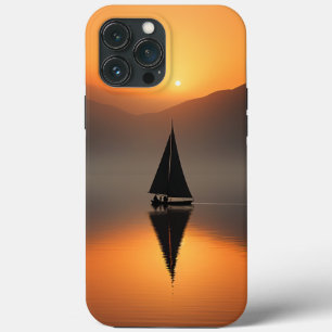 Boat in lake with mountains landscape iPhone 13 pro max case