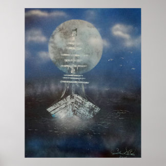 Boat in moonlight poster