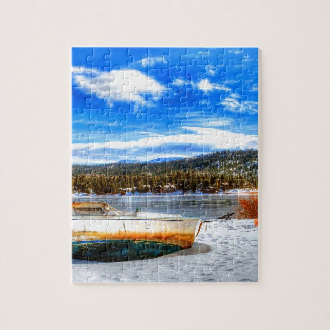 Boat in Snow at Big Bear Lake, California Jigsaw Puzzle (Vertical)