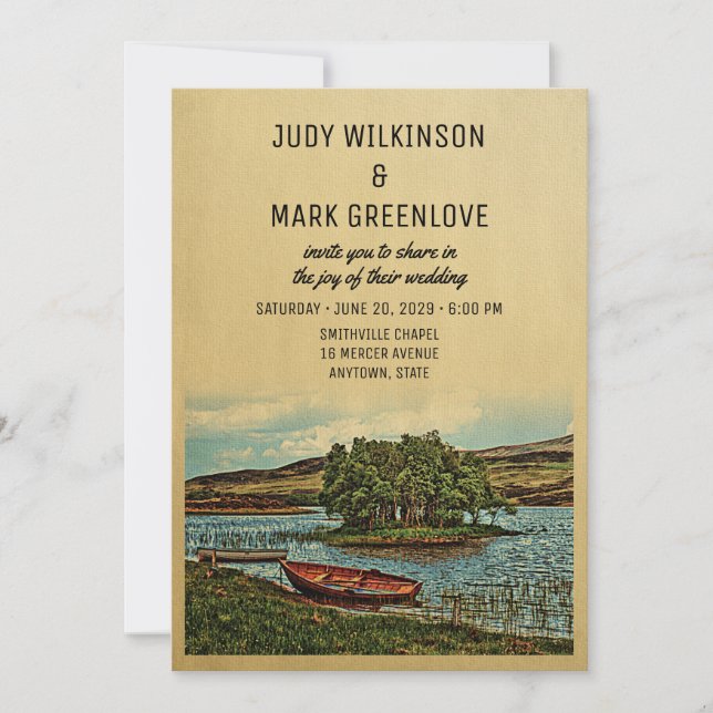 Boat Lake Wedding Invitation Vintage Nature (Front)