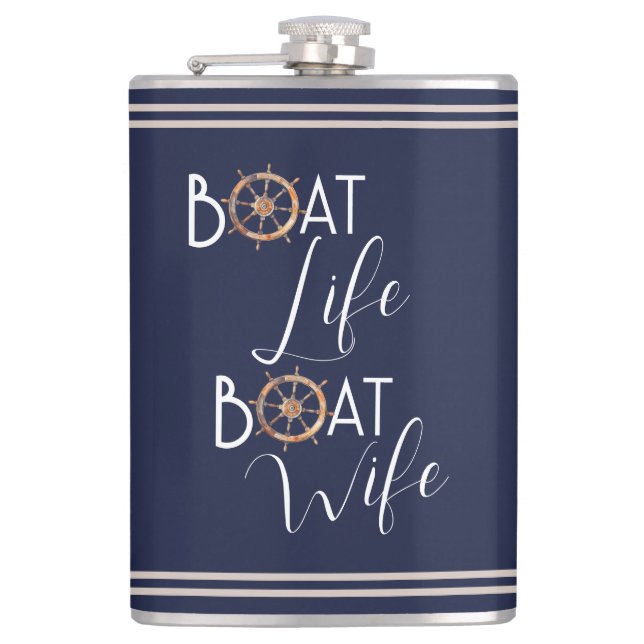 Boat Life Nautical Bachelorette Party Wife Hip Flask (Front)
