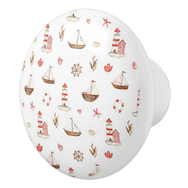 Boat & Lighthouse Ceramic Door Knob (Right)