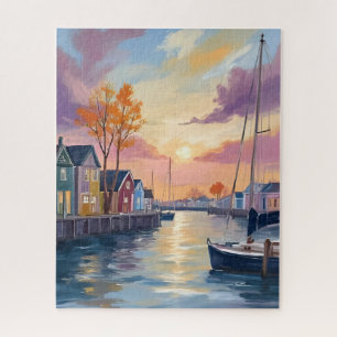 Boat Marina   Coastal Bay Watercolor Painting Jigsaw Puzzle