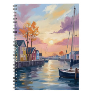 Boat Marina Coastal Bay Watercolor Painting Notebook