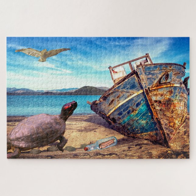 Boat Message Bottle Jigsaw Puzzle (Horizontal)
