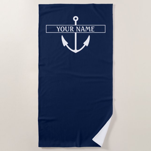 Boat Name Anchor Beach Towel (Front)