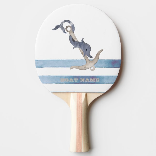 Boat Name,Anchor Dolphin Light Blue Stripes  Ping Pong Paddle (Front)