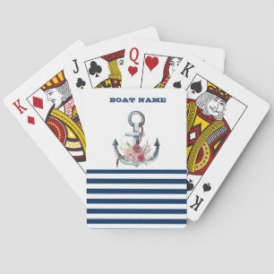  Boat Name,Anchor Flowers Navy Blue Stripes  Playing Cards