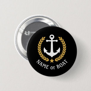 Boat Name Anchor Gold Style Laurel Star Black 6 Cm Round Badge