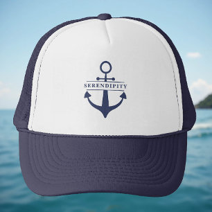 Boat Name Anchor Navy Blue White Personalized Trucker Hat