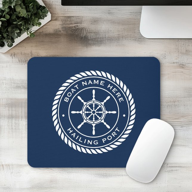 Boat name and hailing port nautical ship's wheel mouse pad (Boat name and hailing port nautical ship's wheel mouse pad)