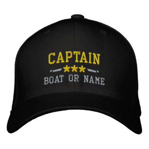 Boat Name Captain Nautical Stars Gold Silver Black Embroidered Hat