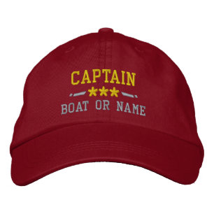 Boat Name Captain Nautical Stars Gold Silver Red Embroidered Hat