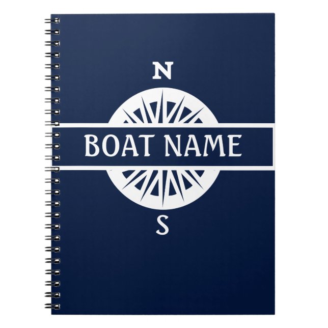 Boat Name Compass Captain's Log Notebook (Front)